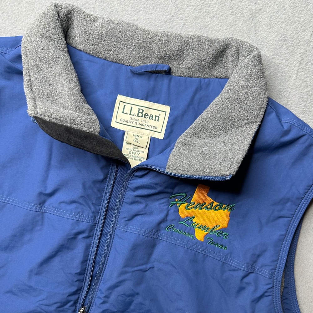 L.L. Bean Vest Mens XL Tall Blue Henson Lumber Texas Full Zip Fleece Lined 0PF17